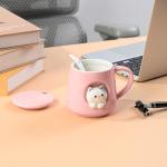 FrutPunch Ceramic Cute Coffee Mug, 12.8 oz Funny Coffee Mug with Lid and Spoon, Fun Gift for Women, Girls, Kids, Cat Lovers