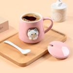 FrutPunch Ceramic Cute Coffee Mug, 12.8 oz Funny Coffee Mug with Lid and Spoon, Fun Gift for Women, Girls, Kids, Cat Lovers
