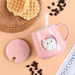 FrutPunch Ceramic Cute Coffee Mug, 12.8 oz Funny Coffee Mug with Lid and Spoon, Fun Gift for Women, Girls, Kids, Cat Lovers