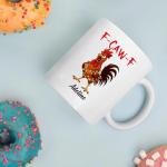 Personalized Funny caw-F Christmas Chicken Mug 15oz – Custom Farm Rooster Lights Name Design, Gift for Friends, Coworkers, Siblings, Ceramic Cup for Hot Drinks, Festive Humor Kitchen Decor