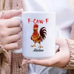 Personalized Funny caw-F Christmas Chicken Mug 15oz – Custom Farm Rooster Lights Name Design, Gift for Friends, Coworkers, Siblings, Ceramic Cup for Hot Drinks, Festive Humor Kitchen Decor