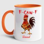 Personalized Funny caw-F Christmas Chicken Mug 15oz – Custom Farm Rooster Lights Name Design, Gift for Friends, Coworkers, Siblings, Ceramic Cup for Hot Drinks, Festive Humor Kitchen Decor