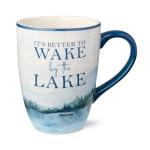 Wake at the Lake 14-Ounce JUMBO Mugs, Set of 4, Lakeside-Inspired Designs with Oars & Water Scenes, Durable Ceramic, Dishwasher & Microwave Safe, Cozy Coffee & Tea Cups for Everyday Use