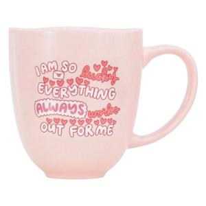 Greefun Blush Pink 13oz Coffee Mug- I Am So Lucky Ceramic Affirmation Mug, Inspirational Ceramic Coffee Tea Cup with Handle, Women Girl Lover Gifts