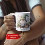 Personalized Lily of the Valley Gnome Coffee Mug, Custom Name Garden Lover Cup 11oz 15oz, Whimsical Floral Gnome White Ceramic Mug, Cute Nature Inspired Coffee Cup, Gifts for Her