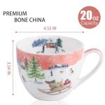 MFoffice Christmas Sled Dog Mug - 20 oz Bone China Coffee Tea Hug Mug with Pink Winter Sky & Snow Trees, Holiday and Christmas Gift for Friends & Family - Designed in England by Harvest Green Studio