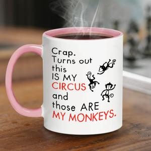 These Are My Monkeys Funny Mom Mug - Unique 11oz White Ceramic Coffee Tea Cup - Thoughtful Mothers Day Gift Idea for Mom(Pink)