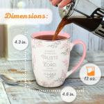 Christian Art Gifts Encouraging Scripture Ceramic Mug for Women: Blessed is the One Who Trusts in the Lord - Jeremiah 17:7 Inspirational Bible Verse Novelty Hot & Cold Beverage, White and Pink 12 oz.