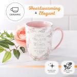 Christian Art Gifts Encouraging Scripture Ceramic Mug for Women: Blessed is the One Who Trusts in the Lord - Jeremiah 17:7 Inspirational Bible Verse Novelty Hot & Cold Beverage, White and Pink 12 oz.