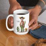 Custom Name and Photo Coffee Mug, Funny Sombrero Character White Cup 11oz 15oz, Personalized Mexican Holiday Mug with Cute Cat and Cactus, Mexico Theme Ceramic Cup, Gifts for Men