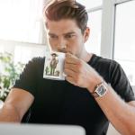 Custom Name and Photo Coffee Mug, Funny Sombrero Character White Cup 11oz 15oz, Personalized Mexican Holiday Mug with Cute Cat and Cactus, Mexico Theme Ceramic Cup, Gifts for Men