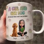 A Girl and Her Dog a Bond That Can't Be Broken Gift Mug - Custom Name and Character 3D Print11oz, 15oz Coffee Mug Gift for Dog Mom Her Mother Dog Lovers Wife on Birthday Anniversary Mother's Day
