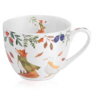 MFoffice Autumn Forest Animal Mug - 20 oz Bone China Coffee Mug with Fox, Squirrel & Duck, Cozy Fall Gift for Nature Lovers and Friends, Designed in England by Harvest Green Studio