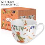 MFoffice Autumn Forest Animal Mug - 20 oz Bone China Coffee Mug with Fox, Squirrel & Duck, Cozy Fall Gift for Nature Lovers and Friends, Designed in England by Harvest Green Studio