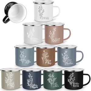 Gandeer 10 Pcs Inspirational Gifts Enamel Mugs with Handle Motivational Coffee Mug 12 oz Inspirational Cups Employee Appreciation Gifts for Assistant Nurse Staff Coworkers Teacher