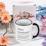 Chaos Coordinator Mug - Office Gift for Boss, Coworkers, Women, Friends - Funny Coffee Mug for Christmas, White Elephant - 11 Ounce Black Handle
