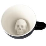 Creature Cups SKULL Ceramic Cup (11 Ounce, Black Exterior) - Hidden 3D Creature Inside Mug Emerges As You Drink - Spooky Halloween Creepy Coffee & Tea Cup
