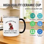 Jmugmt Funny Chicken Rooster Mug, Funny Gifts for Women Men, I May Look Calm But In My Head I've Pecked You 3 Times Mug, Birthday Christmas Gift for Chicken Lover, 11OZ Black Handle