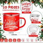 20 Pcs Christmas Enamel Mugs Bulk Cute 12 oz Galvanized Steel Festive Funny Novelty Coffee Cup Merry Christmas Mug Gift Set for