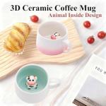 HS&ROXIN 12 oz Pink Cow Cute Mug 3D Animal Figurine Inside Mug Handmade Novelty Ceramic Coffee Cup Christmas Birthday Gift for Kids,Boys,Girls,Men,Women (Pink Cow)
