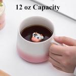 HS&ROXIN 12 oz Pink Cow Cute Mug 3D Animal Figurine Inside Mug Handmade Novelty Ceramic Coffee Cup Christmas Birthday Gift for Kids,Boys,Girls,Men,Women (Pink Cow)
