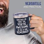4E's Novelty Coffee Mug Sometimes You Forget You’re Awesome, 14 oz - Steel Navy Blue with Lid, Christmas Gift for Men Him Dad - Inspirational Birthday Coffee Mug Gifts for Dad, Guy, Boyfriend