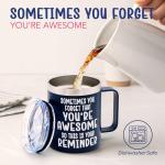4E's Novelty Coffee Mug Sometimes You Forget You’re Awesome, 14 oz - Steel Navy Blue with Lid, Christmas Gift for Men Him Dad - Inspirational Birthday Coffee Mug Gifts for Dad, Guy, Boyfriend