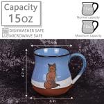 MPotTo Ceramic Fox Coffee Mug 16 oz Novelty Coffee Mug for Men and Women Holiday Housewarming Chirstmas Birthday Fox Lovers Gifts for Women Handmade Stoneware Tea Milk Morning Coffee Cup Blue