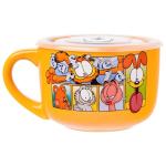 Silver Buffalo Garfield Never Trust a Smiling Cat Featuring Odie, Arlene, Nermal, and Pooky Ceramic Soup Mug with Vented Plastic Lid, 24 Ounces