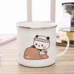 Cartoon Milk Mocha Bear Boob and Doodle Enamel Cup Coffee Tea Cup Cute Animal Breakfast Dessert 11oz Milk Water Cup Couple Gift