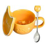 Koolkatkoo Ceramic Coffee Cup Cat Mug - Coffee Mug with Lid and Spoon, Animals Hidden inside Cup, Cat Gifts for Women, Mother's Day Thanksgiving Gift, 10oz yellow