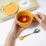 Koolkatkoo Ceramic Coffee Cup Cat Mug - Coffee Mug with Lid and Spoon, Animals Hidden inside Cup, Cat Gifts for Women, Mother's Day Thanksgiving Gift, 10oz yellow