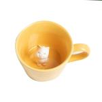 DIHOclub Cat Coffee Cup Hidden Ceramic Animal Inside Mug,Cute Cartoon Handmade Figurine Mugs,Holiday and Birthday Gift for Coffee Milk Tea Lovers,12 Oz(yellow)
