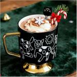 xifengching Christmas Mugs Whimsical Animal Ceramic fun Coffee Mug – 14oz Childlike Hand-Drawn Cat, Dog & Bear Design – Cute gothic Coffee Cup Gift for Women, Girls, Kids (Black)