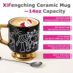 xifengching Christmas Mugs Whimsical Animal Ceramic fun Coffee Mug – 14oz Childlike Hand-Drawn Cat, Dog & Bear Design – Cute gothic Coffee Cup Gift for Women, Girls, Kids (Black)