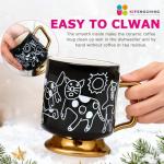 xifengching Christmas Mugs Whimsical Animal Ceramic fun Coffee Mug – 14oz Childlike Hand-Drawn Cat, Dog & Bear Design – Cute gothic Coffee Cup Gift for Women, Girls, Kids (Black)