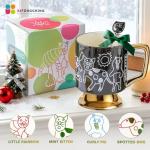 xifengching Christmas Mugs Whimsical Animal Ceramic fun Coffee Mug – 14oz Childlike Hand-Drawn Cat, Dog & Bear Design – Cute gothic Coffee Cup Gift for Women, Girls, Kids (Black)