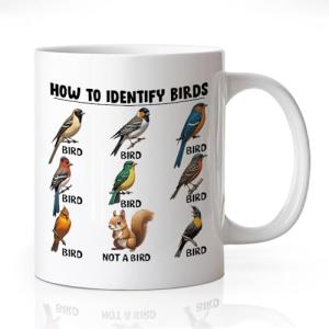 WHTYEFZ How To Identify Birds Coffee Mug, Funny Bird Squirrel Theme Gifts for Bird Squirrel Lover Birder Ornithologist, Birthday Christmas Gifts for Veterinarian Park Ranger Animal Rescuer Zoologist