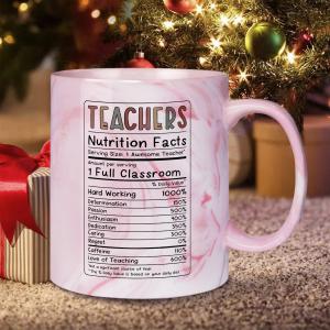 1pc,Teacher Coffee Mug Teacher Nutritional Facts Ceramic Mug, Funny Coffee Mug Teacher Gifts for Women ,11oz (Pink Marble)