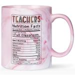 1pc,Teacher Coffee Mug Teacher Nutritional Facts Ceramic Mug, Funny Coffee Mug Teacher Gifts for Women ,11oz (Pink Marble)