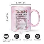 1pc,Teacher Coffee Mug Teacher Nutritional Facts Ceramic Mug, Funny Coffee Mug Teacher Gifts for Women ,11oz (Pink Marble)