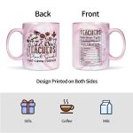 1pc,Teacher Coffee Mug Teacher Nutritional Facts Ceramic Mug, Funny Coffee Mug Teacher Gifts for Women ,11oz (Pink Marble)