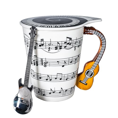 Musical Guitar Novelty Mug with Spoon and Lid