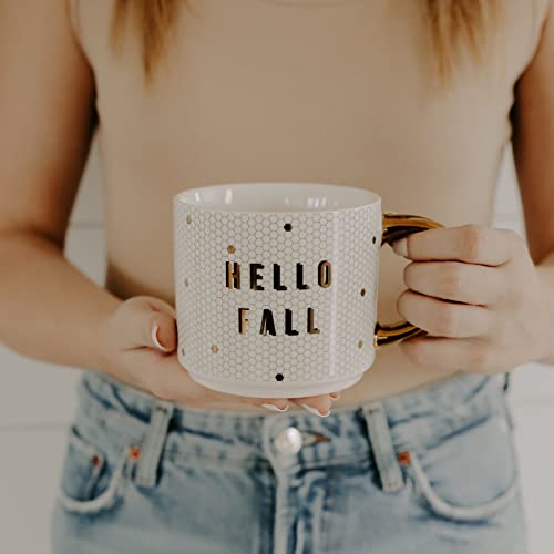 Hello Fall Novelty Coffee Mug with Gold Handle