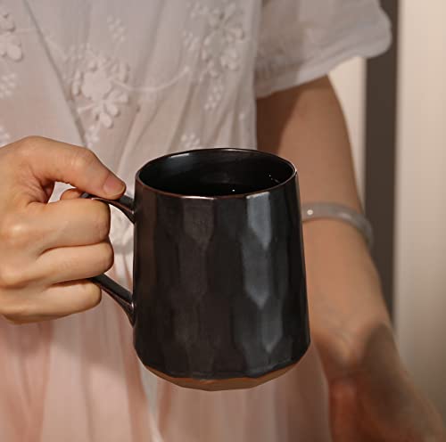 Personalized Handmade Stoneware Coffee Mug, Geometric Metallic Black