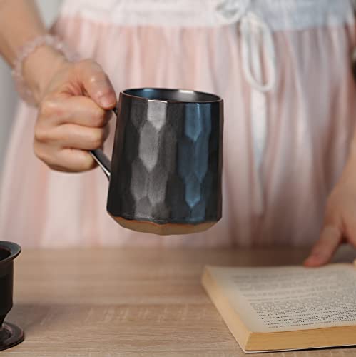 Personalized Handmade Stoneware Coffee Mug, Geometric Metallic Black
