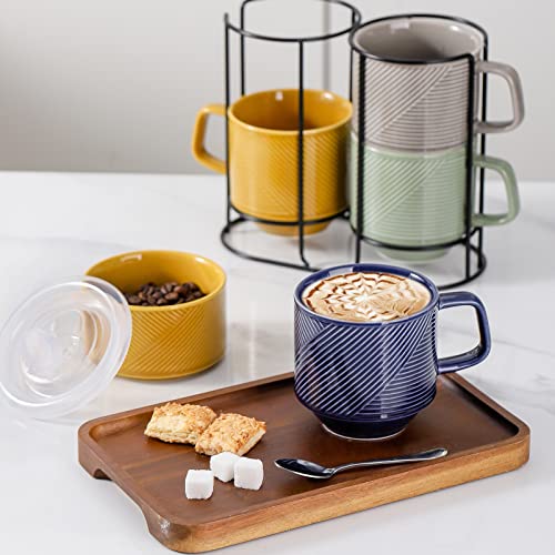 Colorful Stackable Ceramic Coffee Mugs Set: 4 Cups
