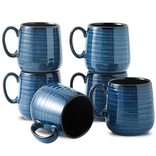 Set of 6 Ceramic Coffee Mugs, 10 oz, Blue