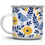 Floral Bird Enamel Mug for Nature Lovers