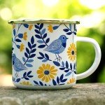 Floral Bird Enamel Mug for Nature Lovers